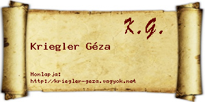 Kriegler Géza névjegykártya